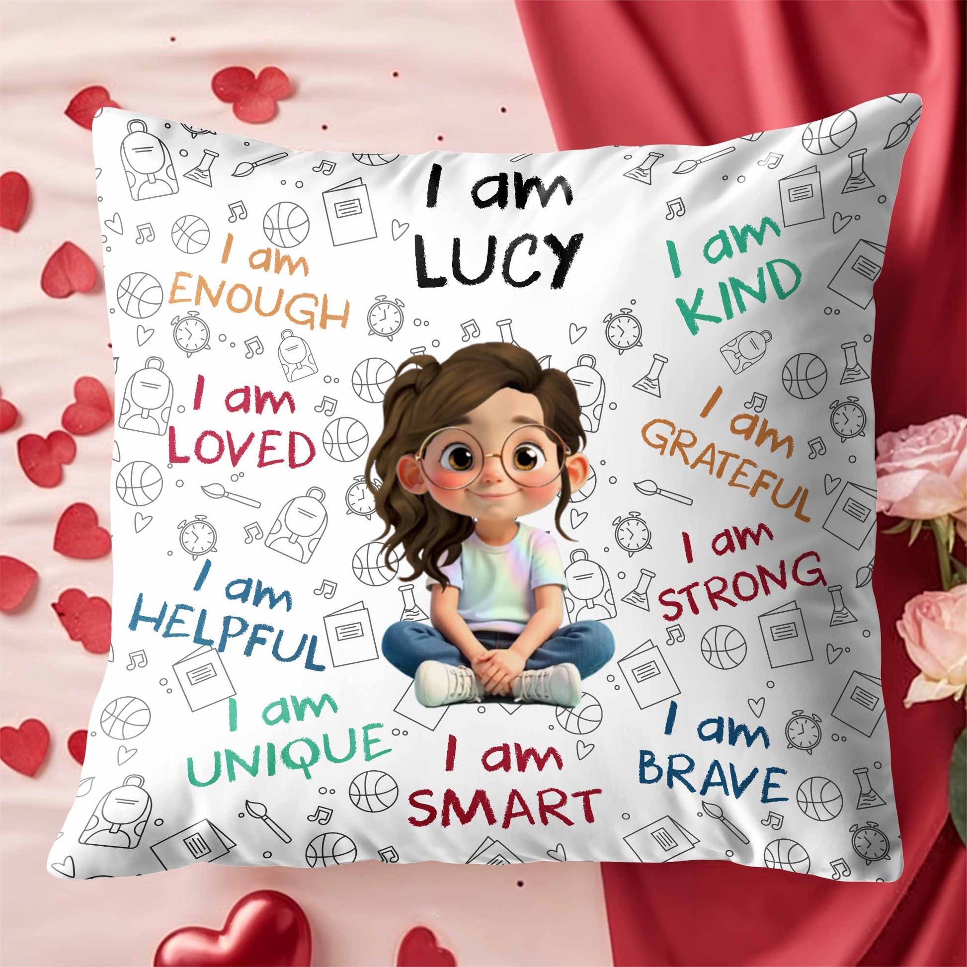 I Am Enough, Loved, Unique, Brave, Cartoon Girl