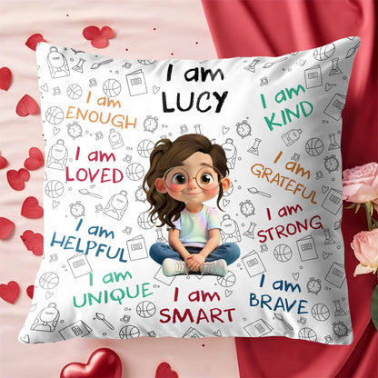I Am Enough, Loved, Unique, Brave, Cartoon Girl