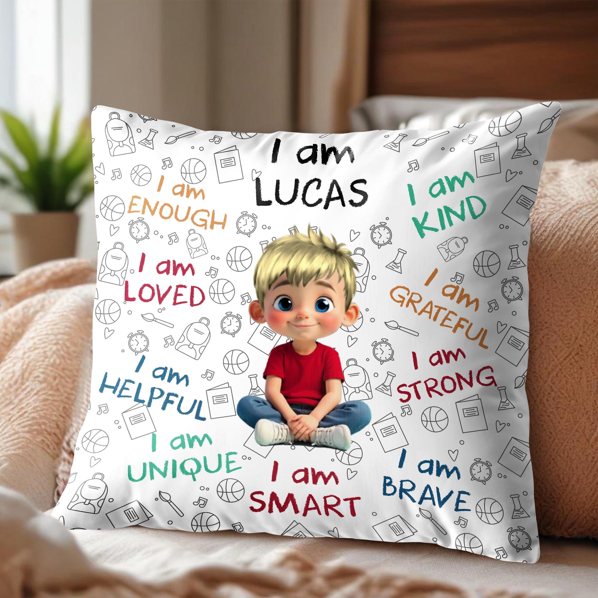I Am Enough, Loved, Unique, Brave, Cartoon Girl