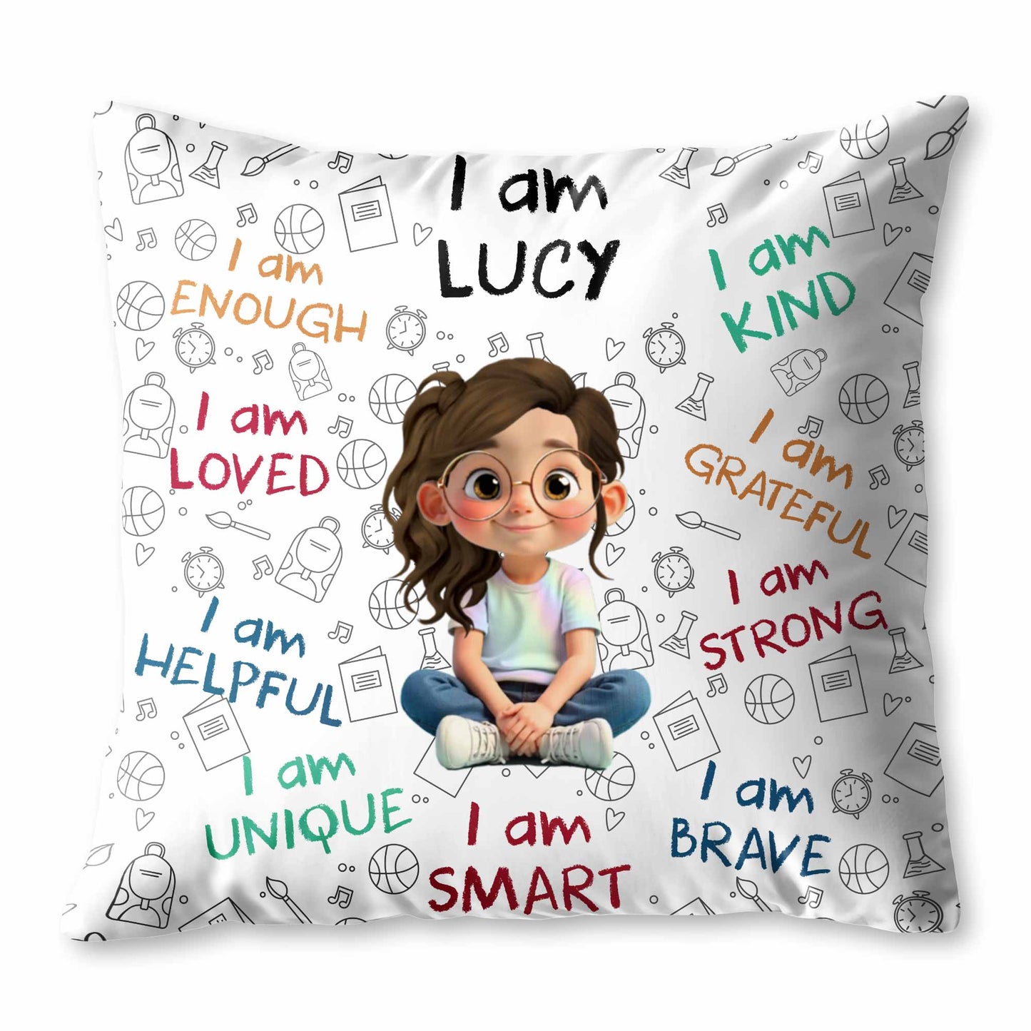 I Am Enough, Loved, Unique, Brave, Cartoon Girl
