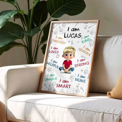I Am Enough, Loved, Helpful, Unique, Smart - Personalized Custom Vertical Poster - KID243_VPOS