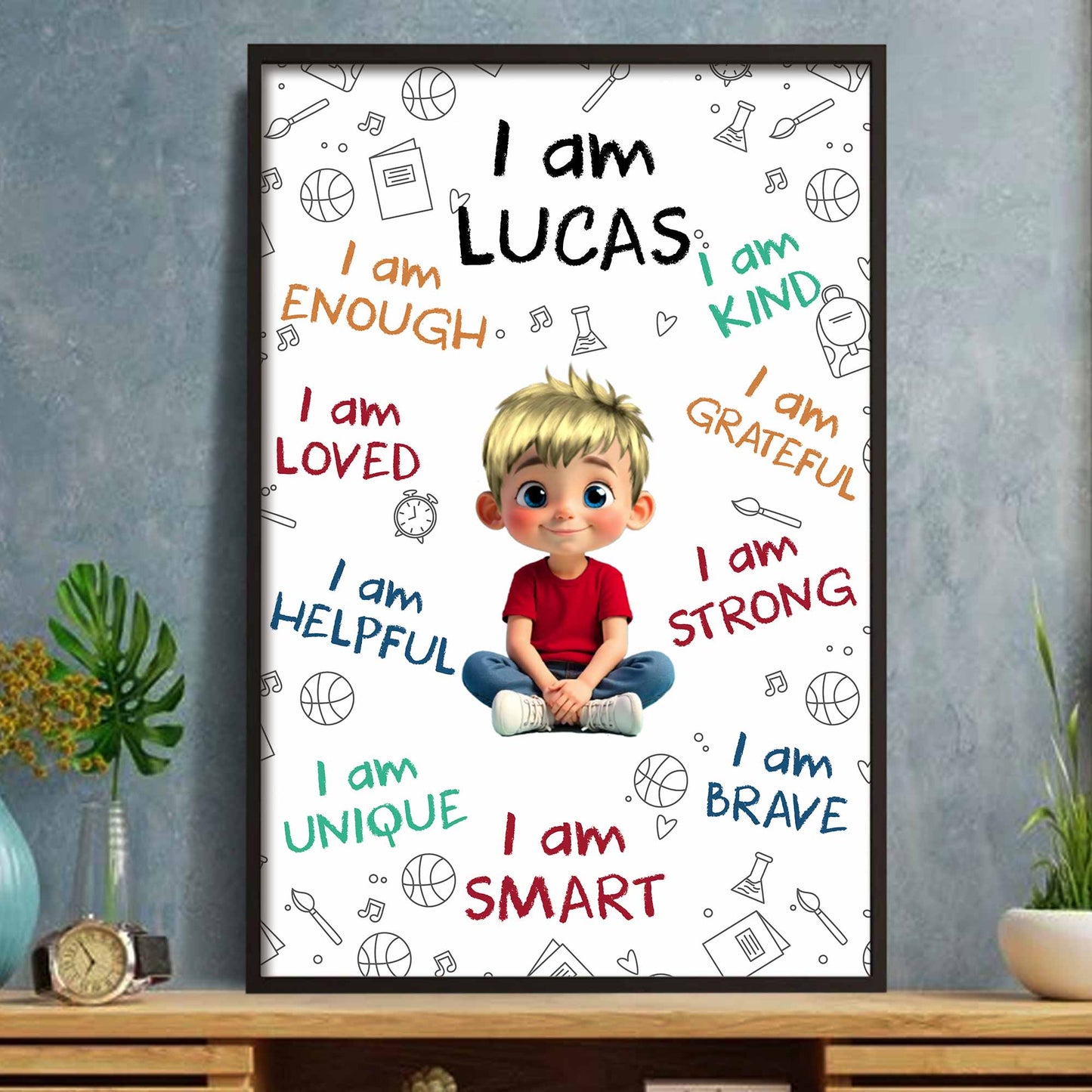 I Am Enough, Loved, Helpful, Unique, Smart - Personalized Custom Vertical Poster - KID243_VPOS