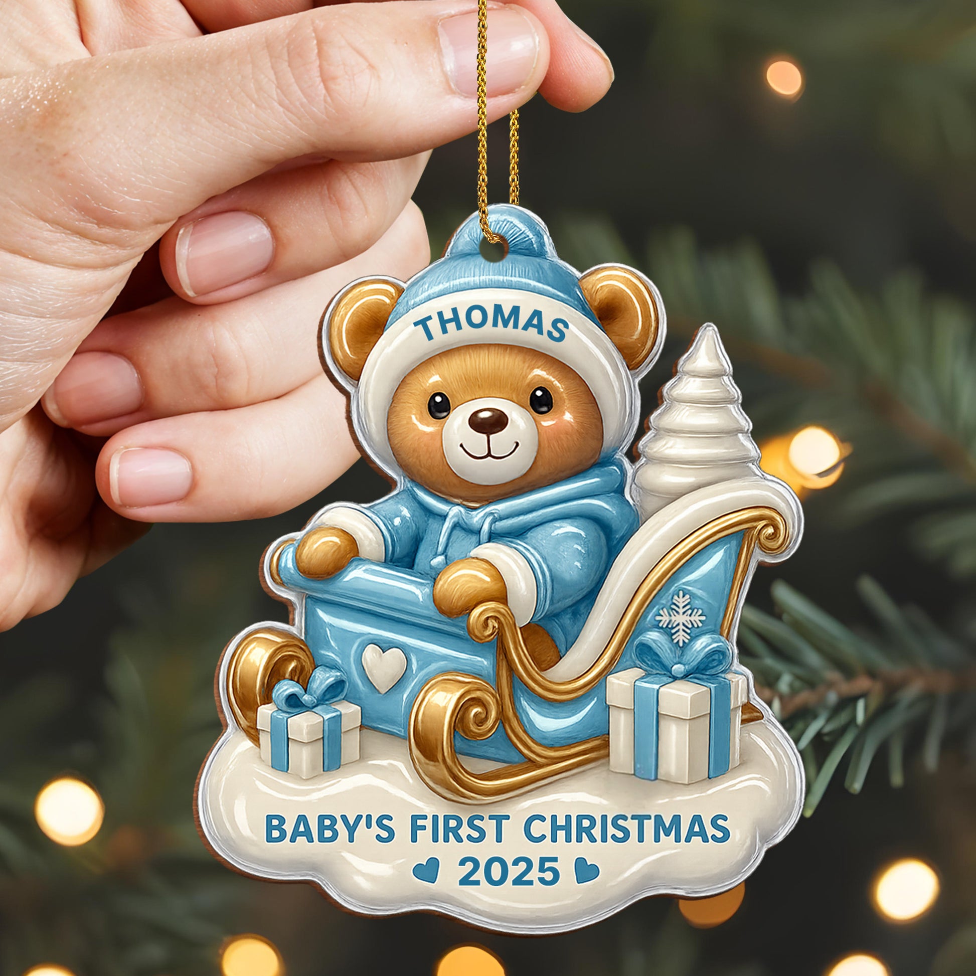 Baby's First Christmas Teddy Bear On Sleigh