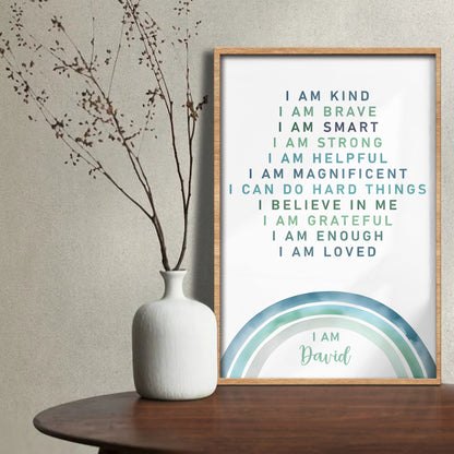 I Am Kind, Brave, Smart, and Strong, Rainbow Poster - Personalized Custom Vertical Poster - KID303_VPOS