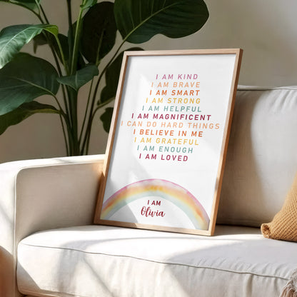 I Am Kind, Brave, Smart, and Strong, Rainbow Poster - Personalized Custom Vertical Poster - KID303_VPOS
