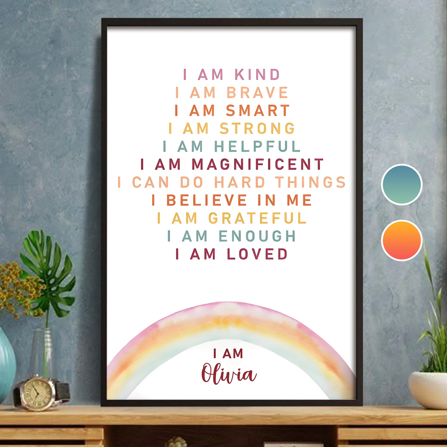 I Am Kind, Brave, Smart, and Strong, Rainbow Poster
