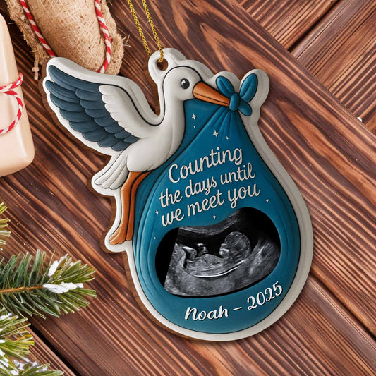 Compter les jours jusqu'à notre rencontre - Décoration en bois personnalisée, motif cigogne, forme personnalisée - KID303_WDO