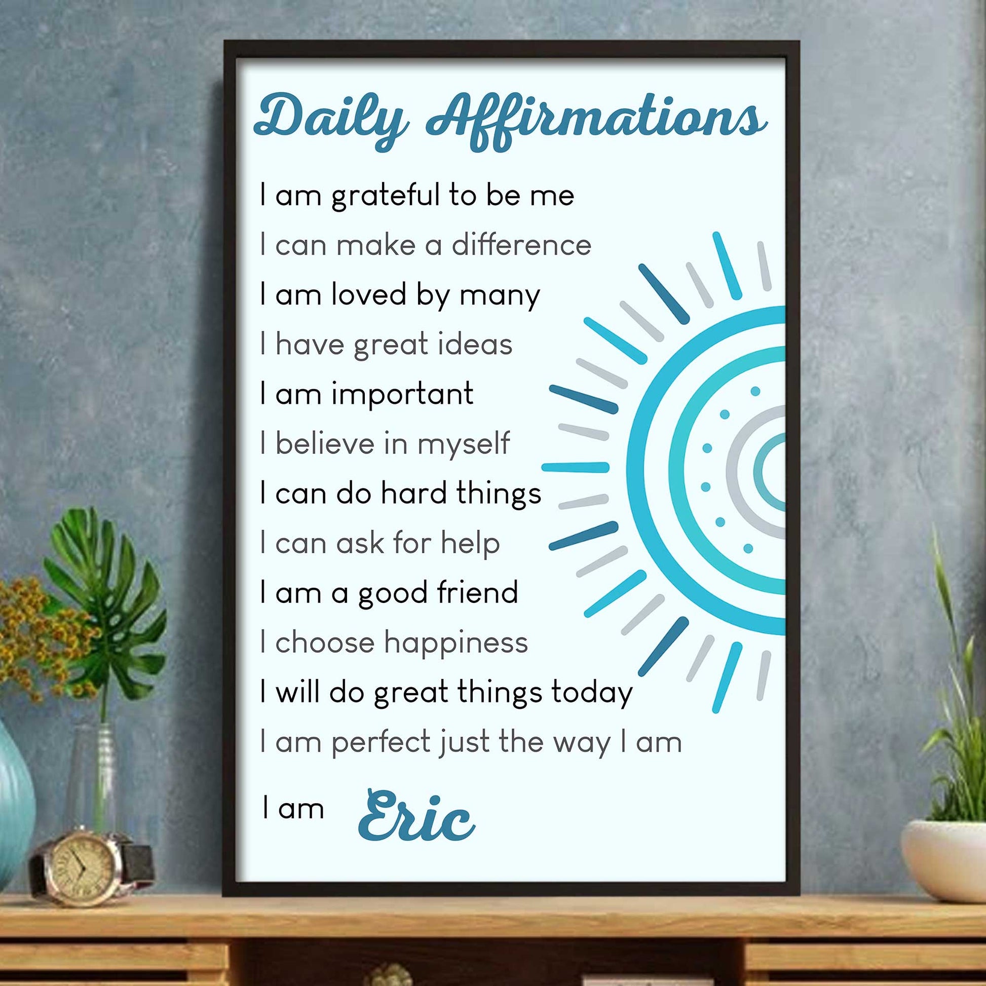 Daily Affirmations Of Self-Confidence And Positivity With Sun Design