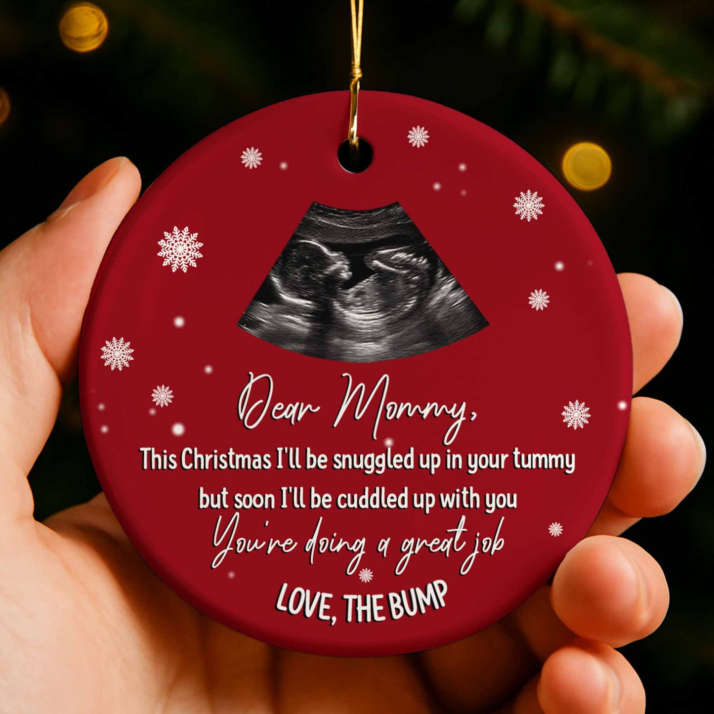 Dear Mommy Love The Bump With Ultrasound Image - Personalized Custom Ceramic Ornament With Round Shape - KID308_RCE