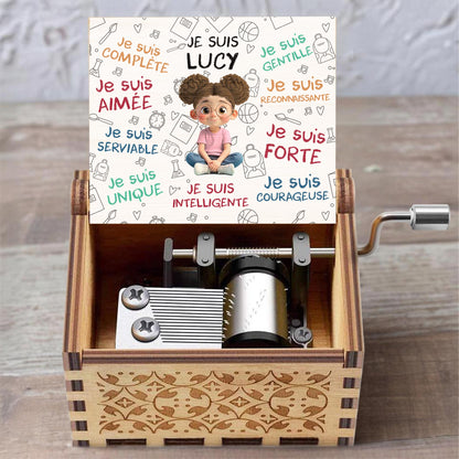 Je Suis Sufficiente, Girl With Music Notes And Heart - Custom Music Box With "You Are My Sunshine" Tune - KID316_MZB