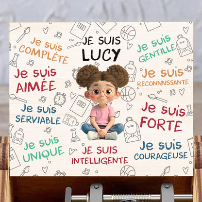 Je Suis Sufficiente, Girl With Music Notes And Heart - Custom Music Box With "You Are My Sunshine" Tune - KID316_MZB