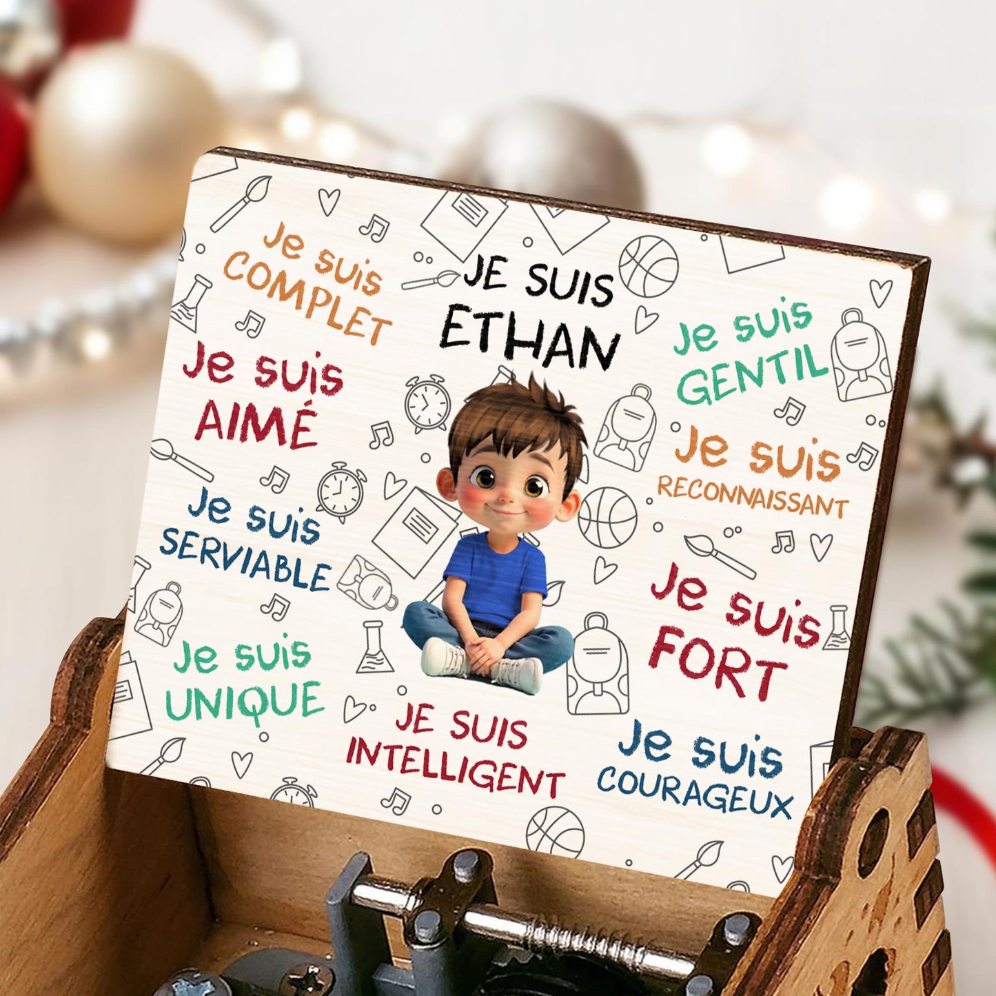 Je Suis Sufficiente, Girl With Music Notes And Heart - Custom Music Box With "You Are My Sunshine" Tune - KID316_MZB