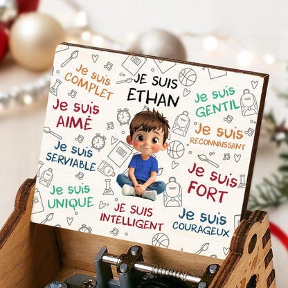 Je Suis Sufficiente, Girl With Music Notes And Heart - Custom Music Box With "You Are My Sunshine" Tune - KID316_MZB