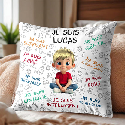 Je Suis Unique, Courteous, Loved, Custom Cartoon Girl Pillow