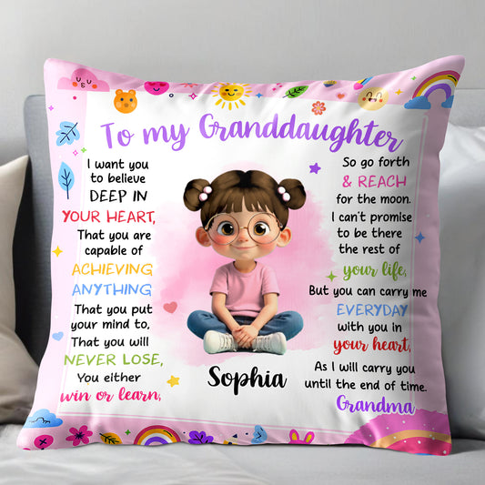 To My Granddaughter Believe In Yourself Cute Girl Hearts Stars - Personalized Custom Pillow, Insert Included - KID321_PLW