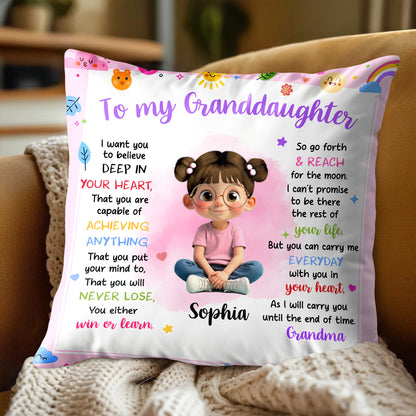 To My Granddaughter Believe In Yourself Cute Girl Hearts Stars - Personalized Custom Pillow, Insert Included - KID321_PLW
