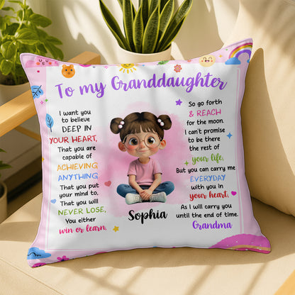 To My Granddaughter Believe In Yourself Cute Girl Hearts Stars - Personalized Custom Pillow, Insert Included - KID321_PLW