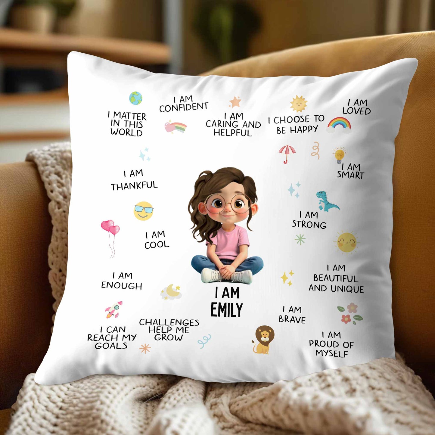I Am Confident, I Choose To Be Happy, Encouraging Positive Thoughts Pillow - Personalized Custom Pillow, Insert Included - KID324_PLW