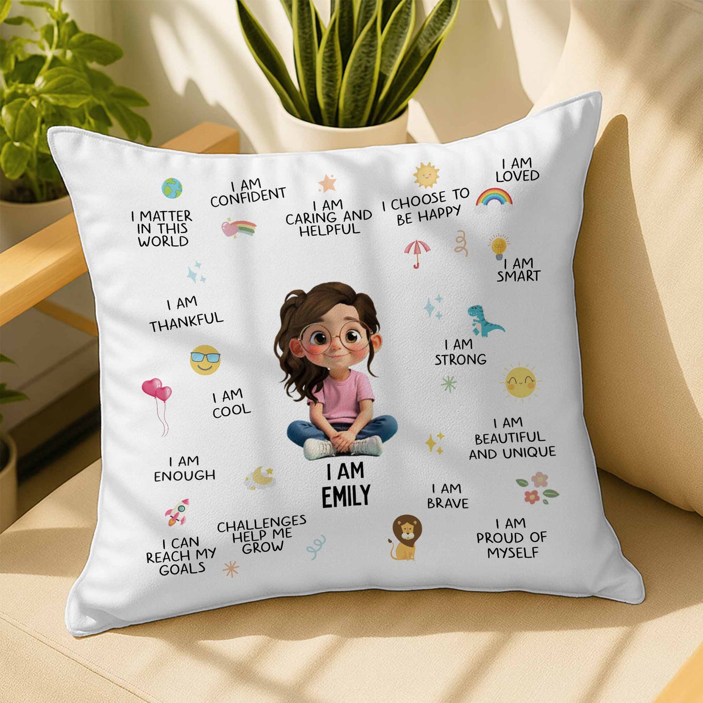 I Am Confident, I Choose To Be Happy, Encouraging Positive Thoughts Pillow - Personalized Custom Pillow, Insert Included - KID324_PLW