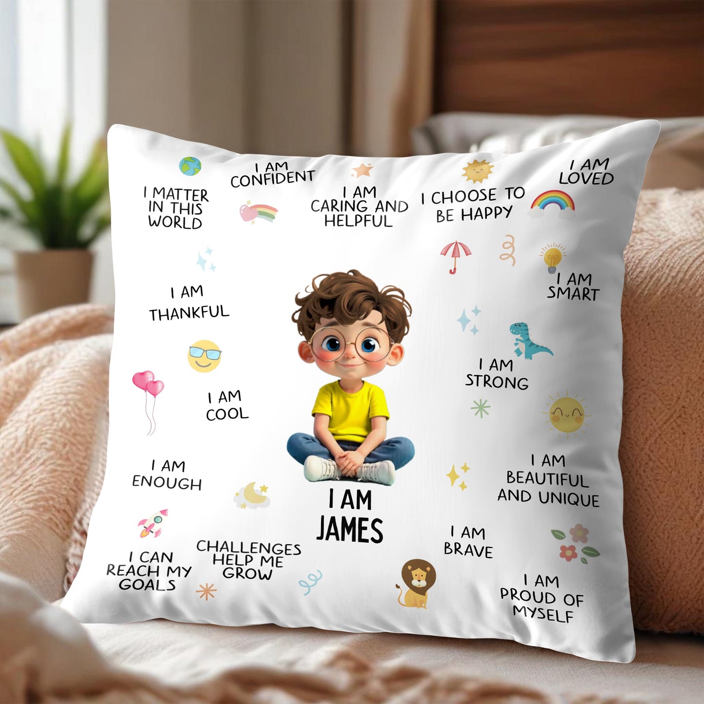 I Am Confident, I Choose To Be Happy, Encouraging Positive Thoughts Pillow - Personalized Custom Pillow, Insert Included - KID324_PLW