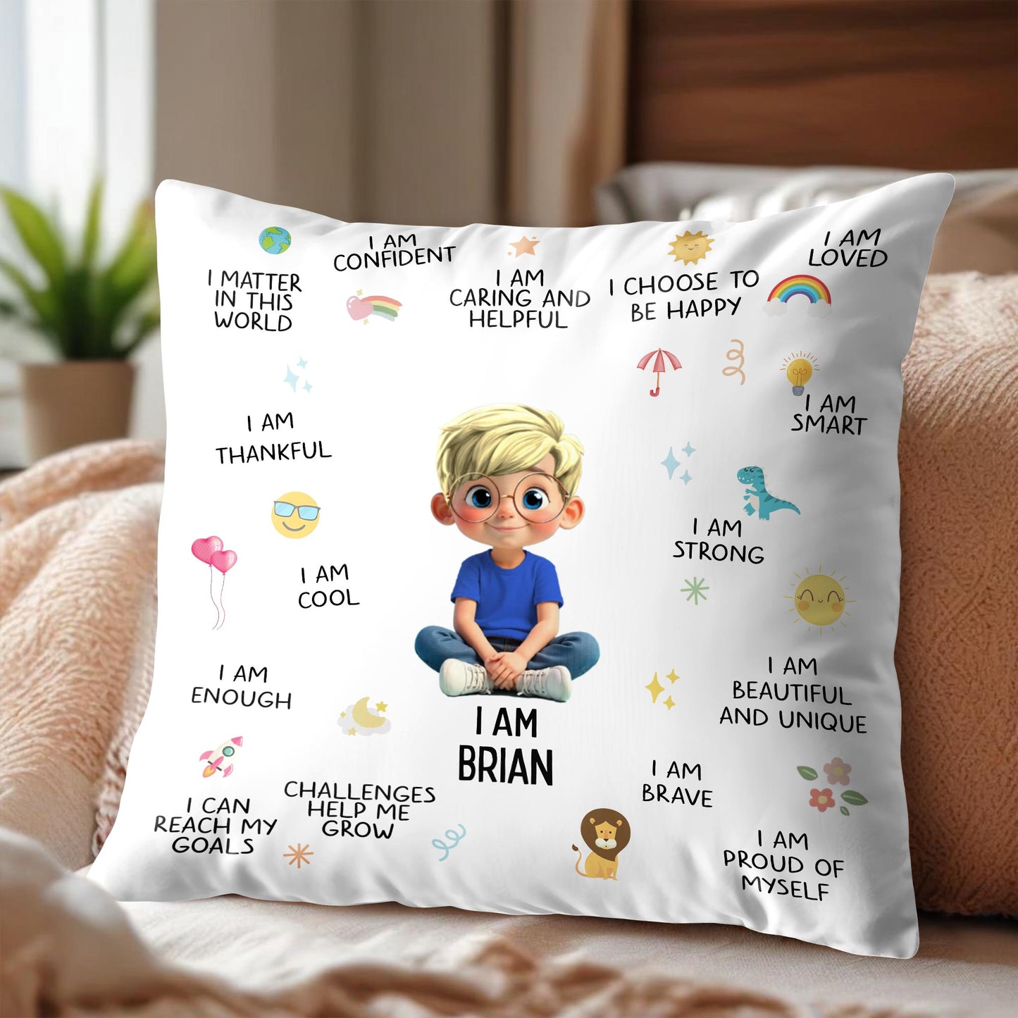 I Am Confident, I Choose To Be Happy, Encouraging Positive Thoughts Pillow - Personalized Custom Pillow, Insert Included - KID324_PLW