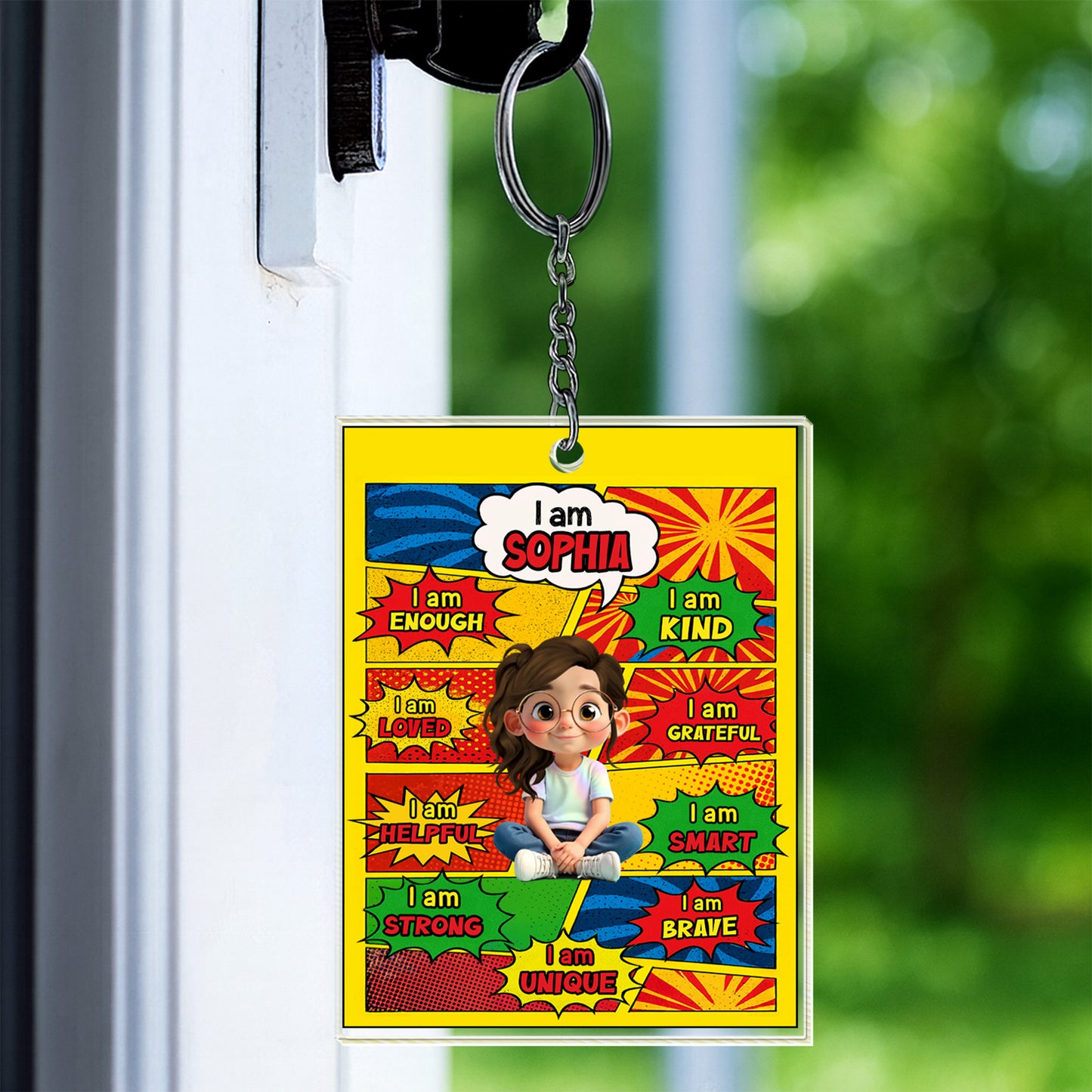 I Am Kind, I Am Smart, I Am Strong, Cartoon Character Keychain