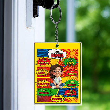 I Am Kind, I Am Smart, I Am Strong, Cartoon Character Keychain