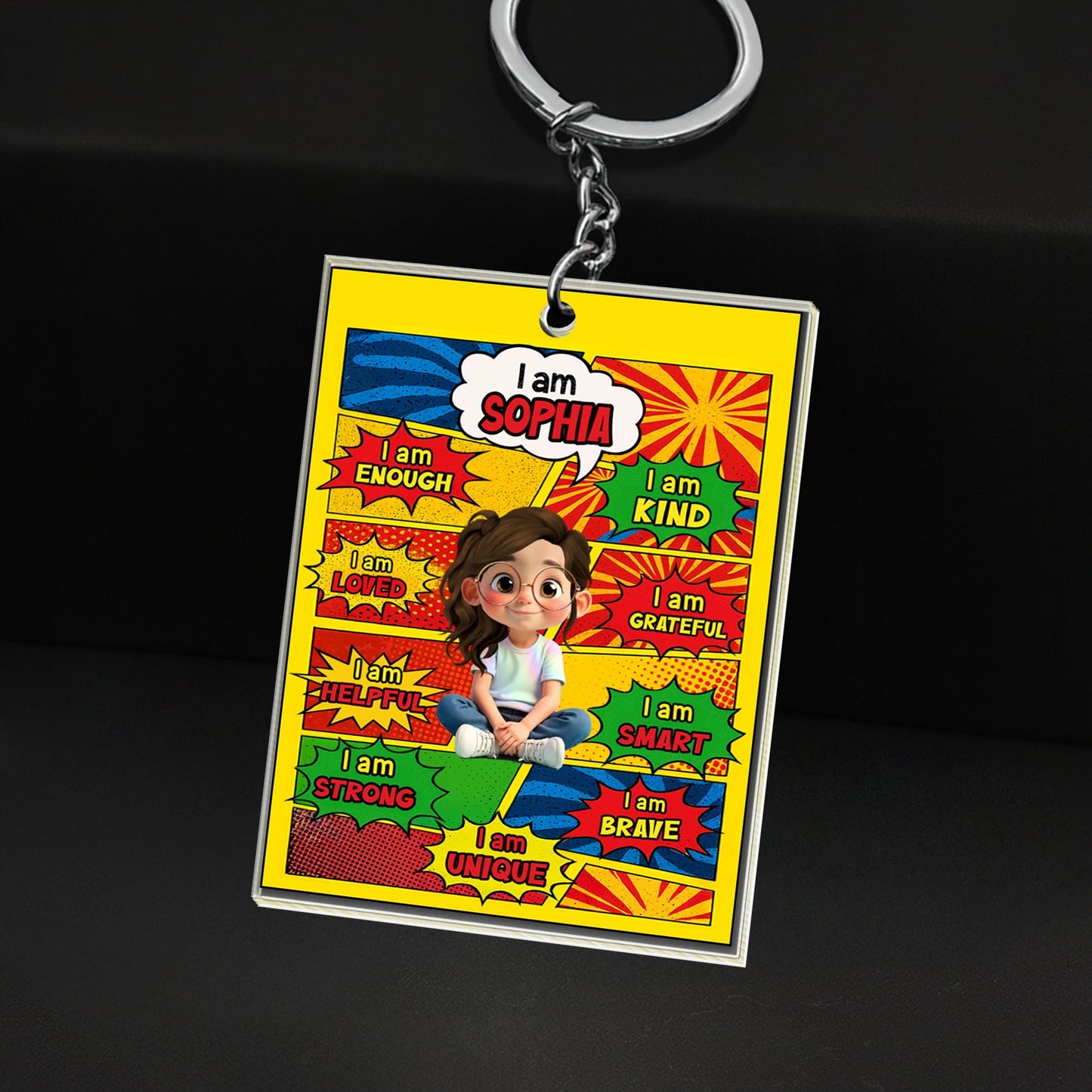 I Am Kind, I Am Smart, I Am Strong, Cartoon Character Keychain