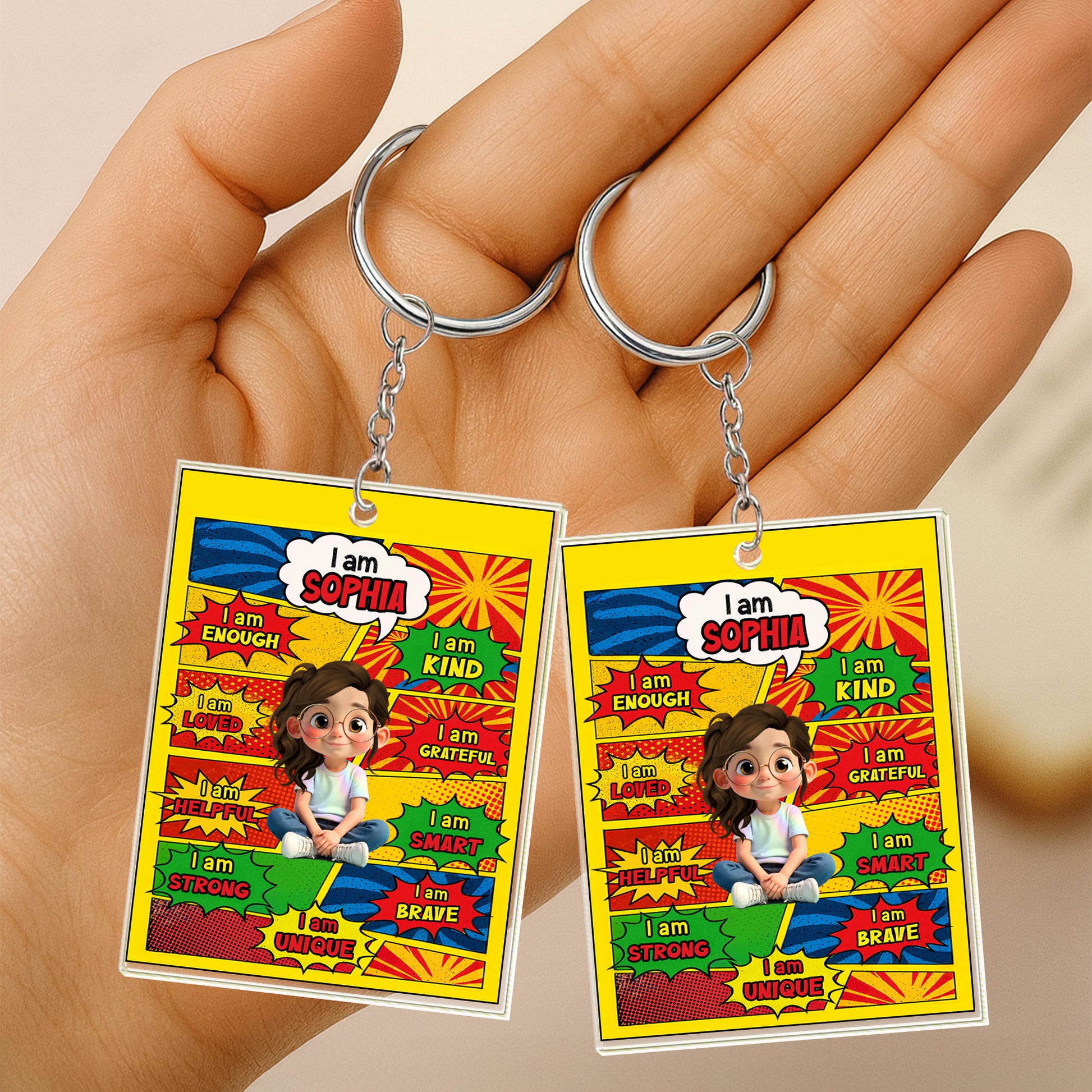 I Am Kind, I Am Smart, I Am Strong, Cartoon Character Keychain