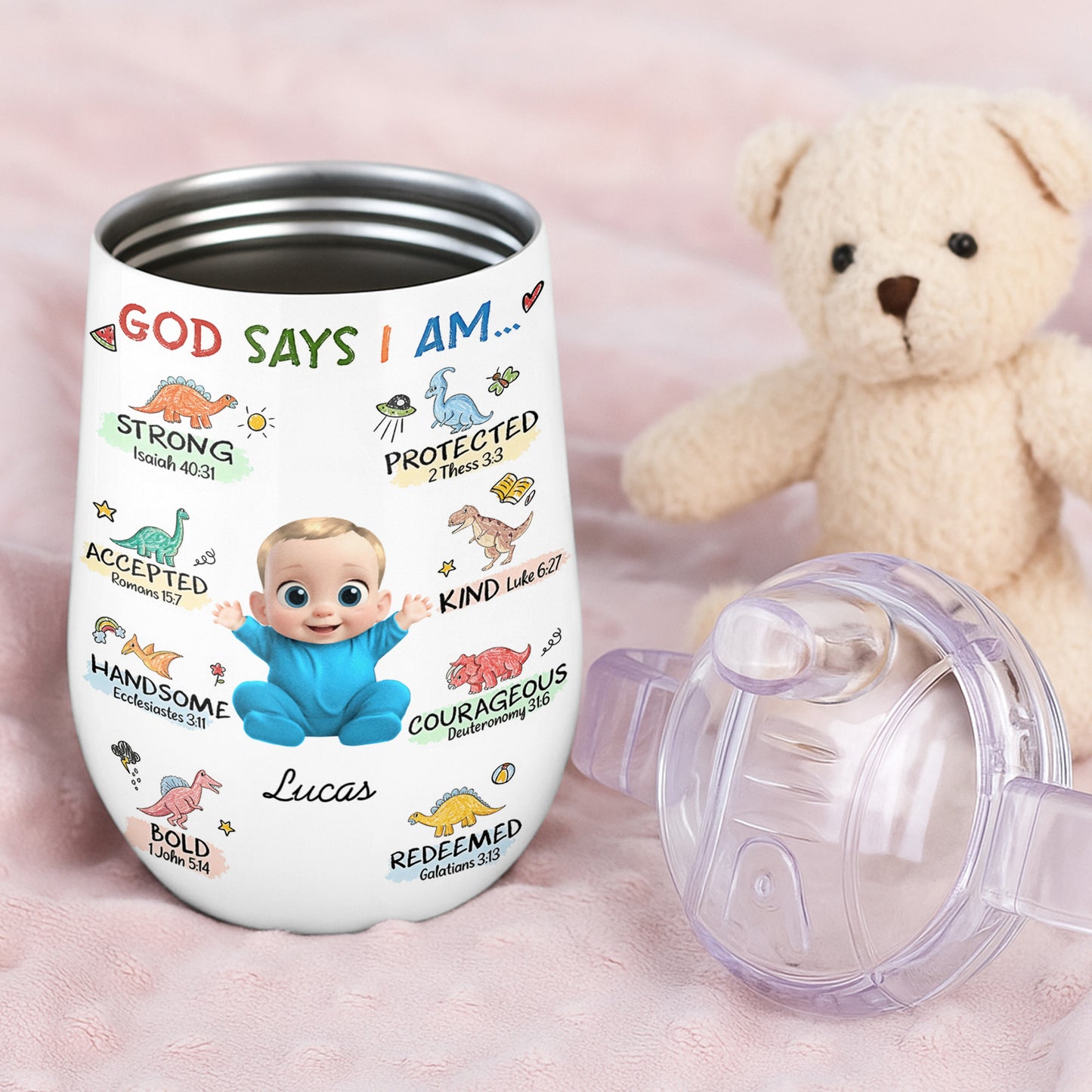 God Says I Am Strong, Protected, Handsome, Baby Sippy Cup