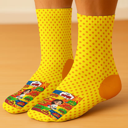 Be Bold Be Kind Be You, Colorful Comic Style Child Character Socks