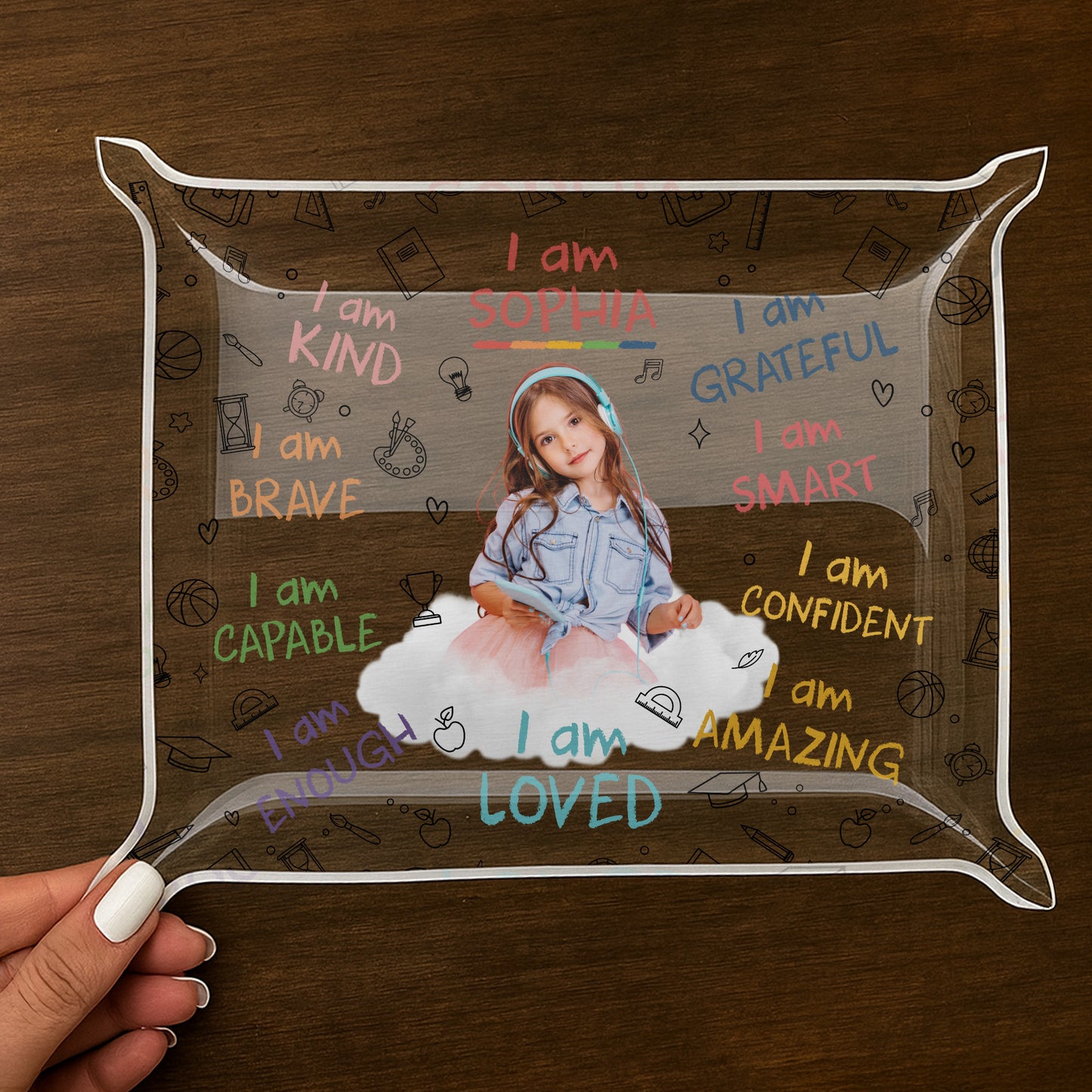 I Am Kind, Grateful, Smart, Confident, Brave, Loved Affirmations - Custom Rectangle Acrylic Tray - KID336_ATRAY