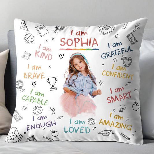 I Am Brave, Kind, Confident, Empowering Pillow for Young Girls - Personalized Custom Pillow, Insert Included - KID336_PLW