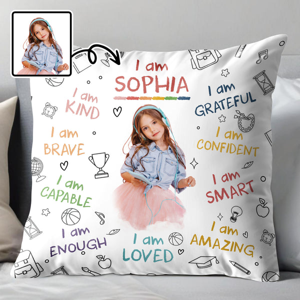 I Am Brave, Kind, Confident, Empowering Pillow for Young Girls - Personalized Custom Pillow, Insert Included - KID336_PLW