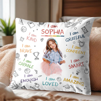 I Am Brave, Kind, Confident, Empowering Pillow for Young Girls - Personalized Custom Pillow, Insert Included - KID336_PLW