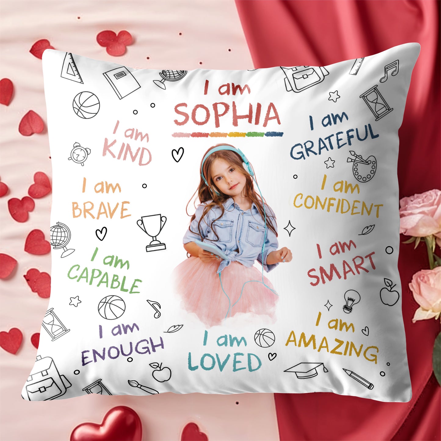 I Am Brave, Kind, Confident, Empowering Pillow for Young Girls - Personalized Custom Pillow, Insert Included - KID336_PLW