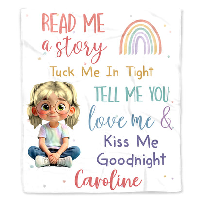 Read Me a Story, Tuck Me In Tight, Girl & Rainbow Blanket