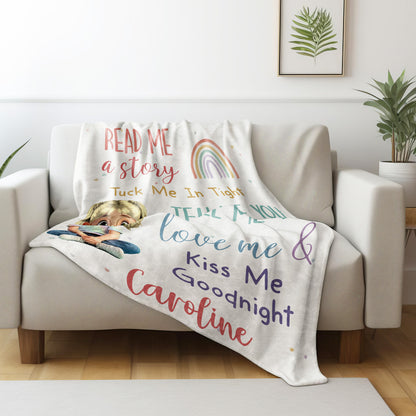 Read Me a Story, Tuck Me In Tight, Girl & Rainbow Blanket