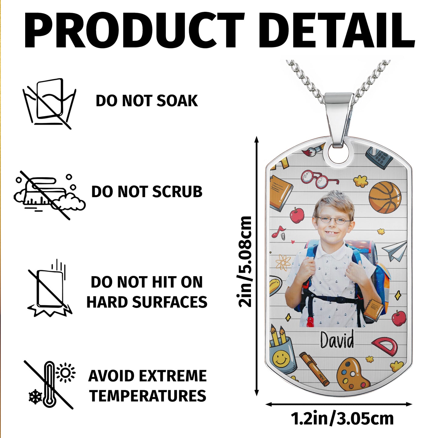 Capture School Memories With Custom Dog Tag Featuring School Icons - Personalized Custom Dog Tag Necklace - KID352_DTNECK