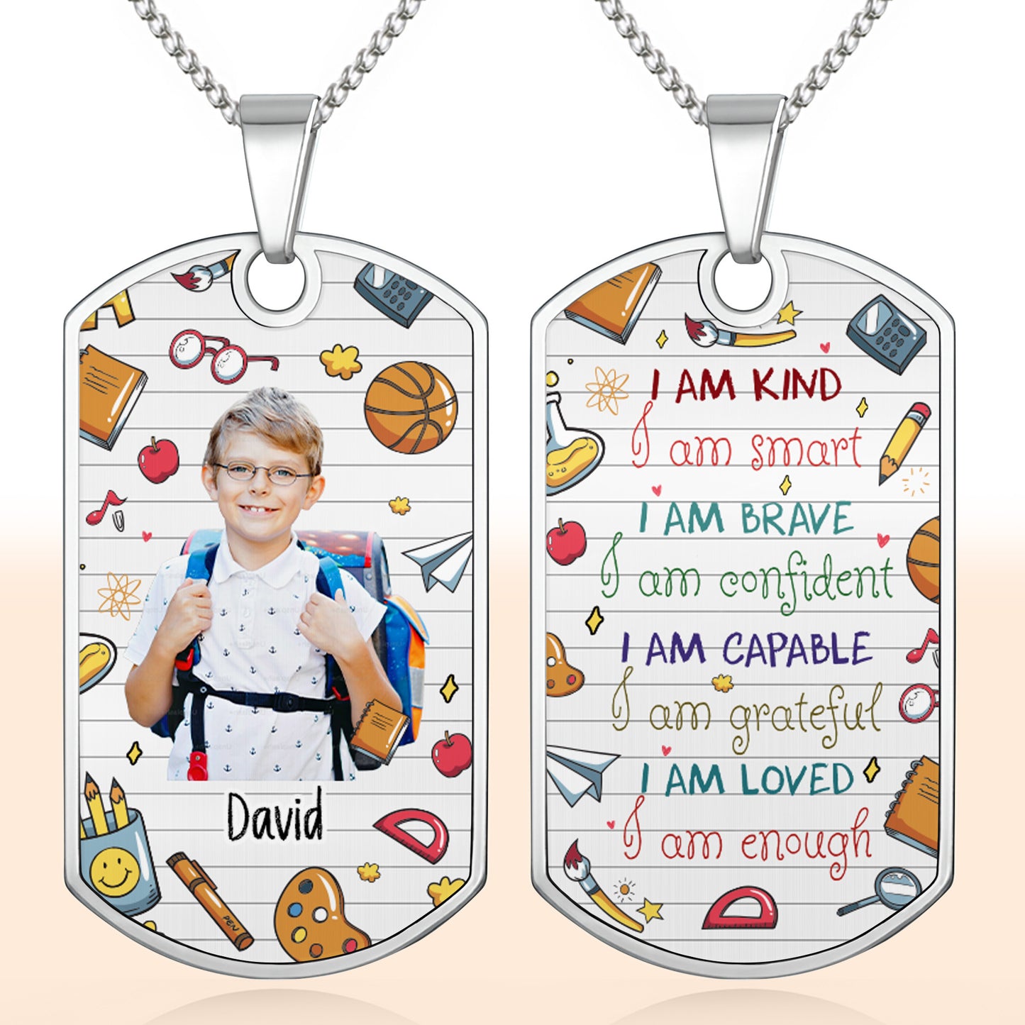Capture School Memories With Custom Dog Tag Featuring School Icons - Personalized Custom Dog Tag Necklace - KID352_DTNECK