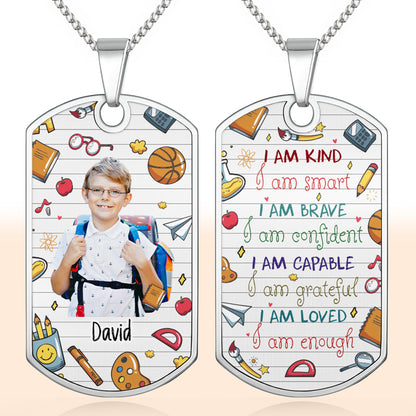 Capture School Memories With Custom Dog Tag Featuring School Icons - Personalized Custom Dog Tag Necklace - KID352_DTNECK