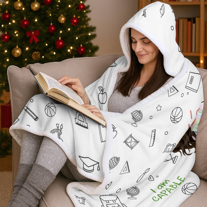 I Am Kind, Brave, Capable, Enough, Loved, Inspirational Hooded Blanket