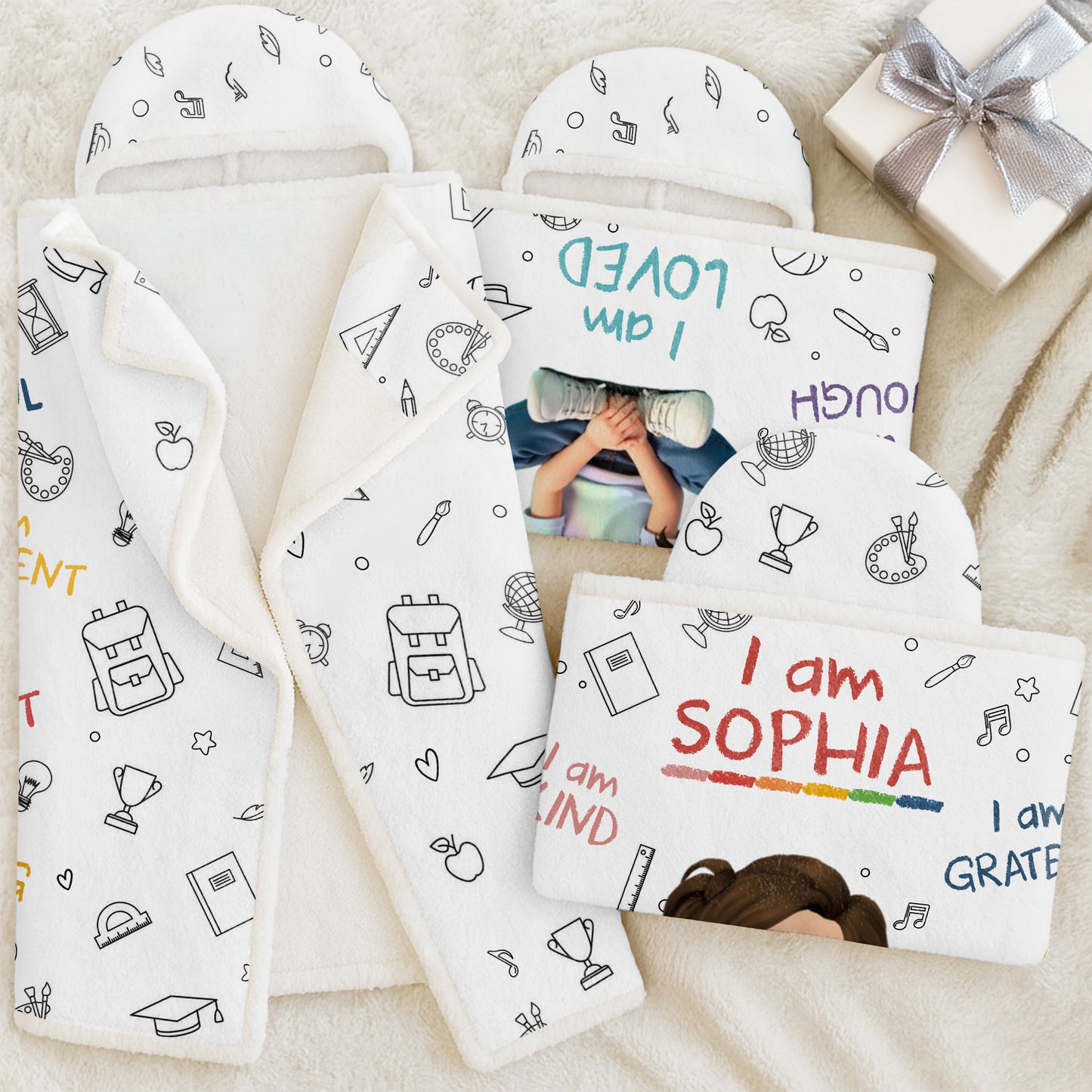 I Am Kind, Brave, Capable, Enough, Loved, Inspirational Hooded Blanket