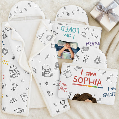 I Am Kind, Brave, Capable, Enough, Loved, Inspirational Hooded Blanket