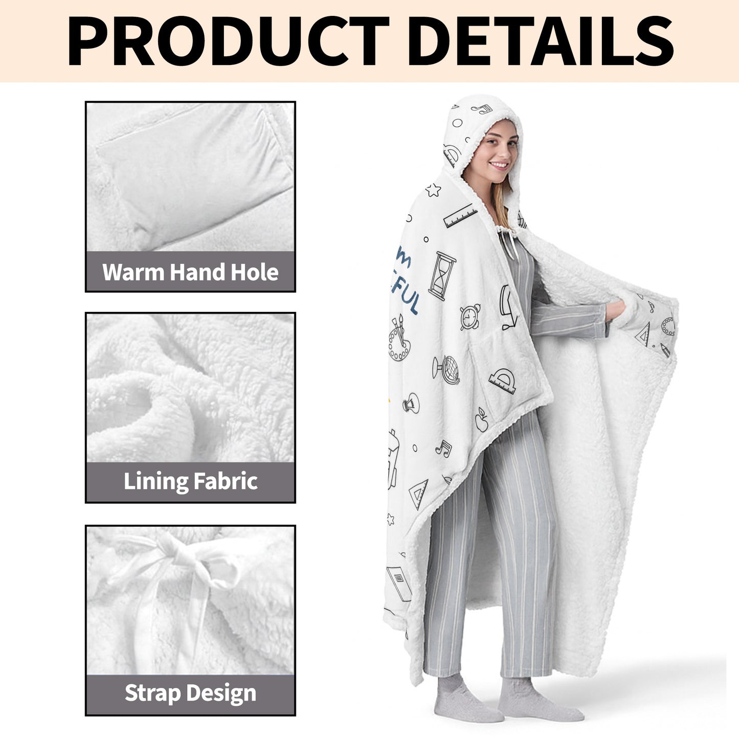 I Am Kind, Brave, Capable, Enough, Loved, Inspirational Hooded Blanket