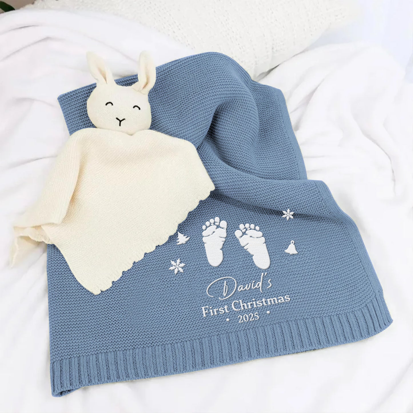 First Christmas Embroidered With Baby Footprints