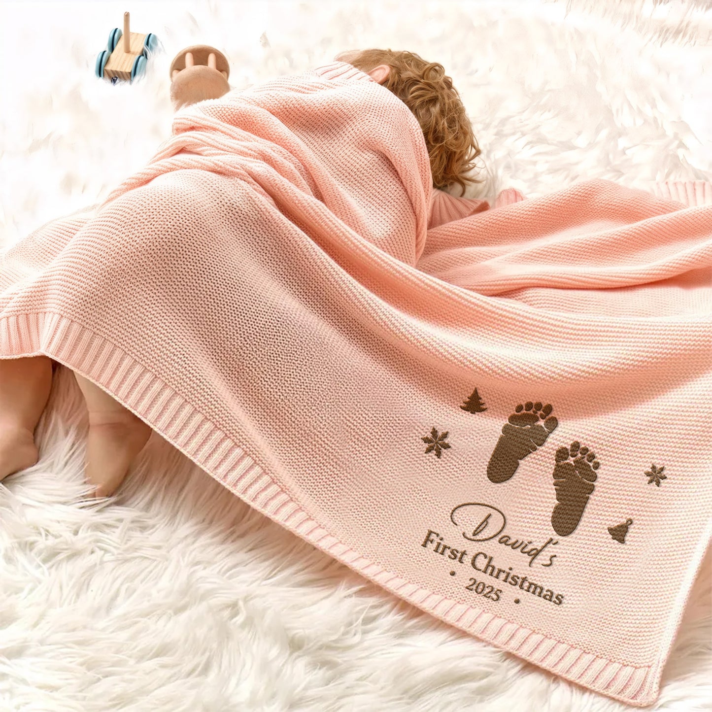 First Christmas Embroidered With Baby Footprints