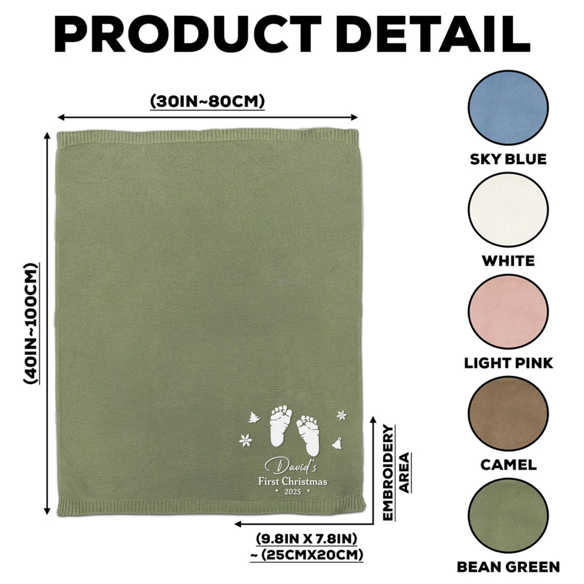 First Christmas Embroidered With Baby Footprints