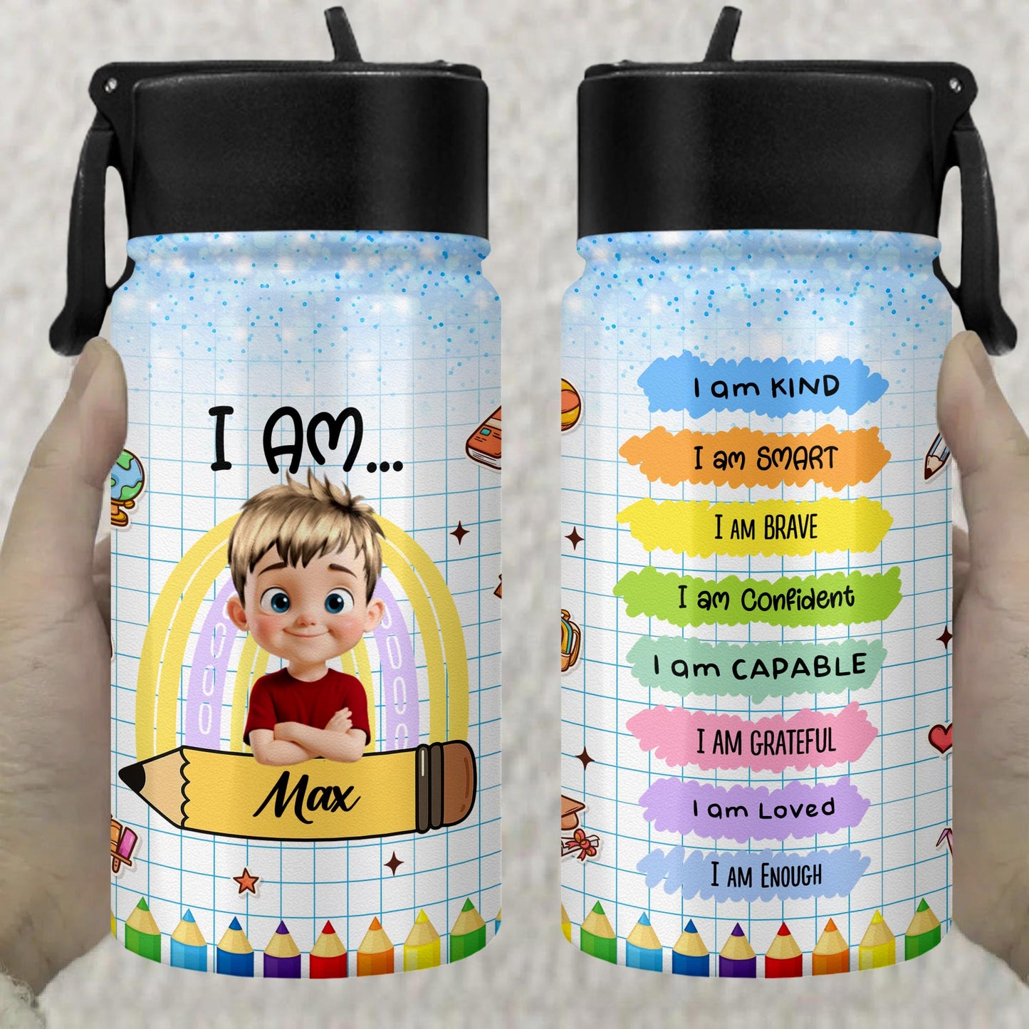 I Am Affirmations, Cartoon Child And Colorful Pencils
