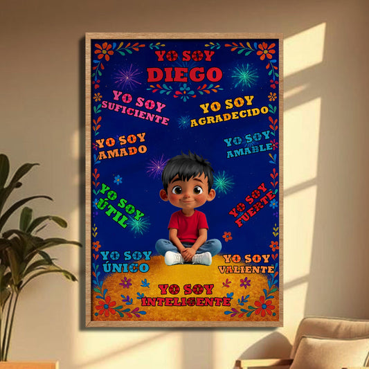 Yo Soy Diego, Floral and Star Patterns Personalized Poster - Personalized Custom Vertical Poster - KID380_VPOS